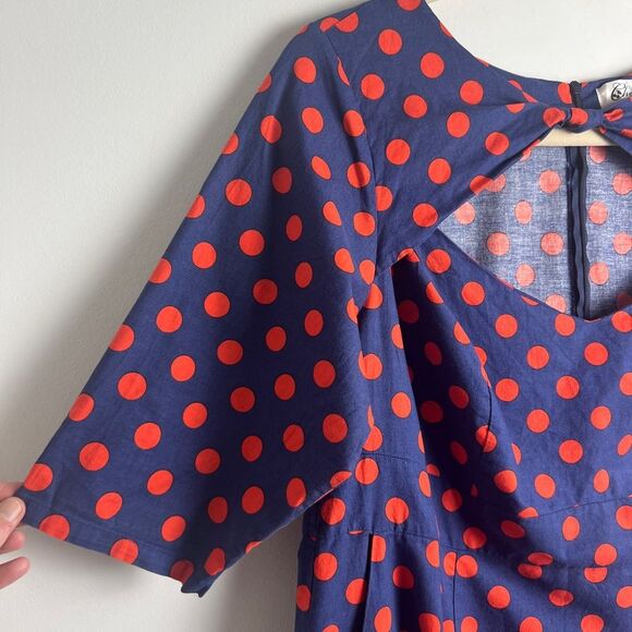 Cherry Velvet Plus Blue.Red Polka Dot Retro Rockabilly 100% Cotton Dress Size 2X - Picture 8 of 13